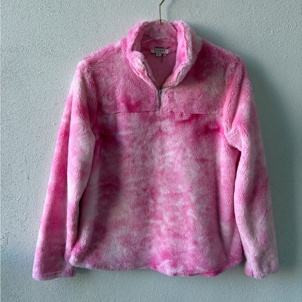 Fuzzy Quarter Zip Pink Size‎ Medium by Andree Collar Long Sleeve Cozy Warm Soft
